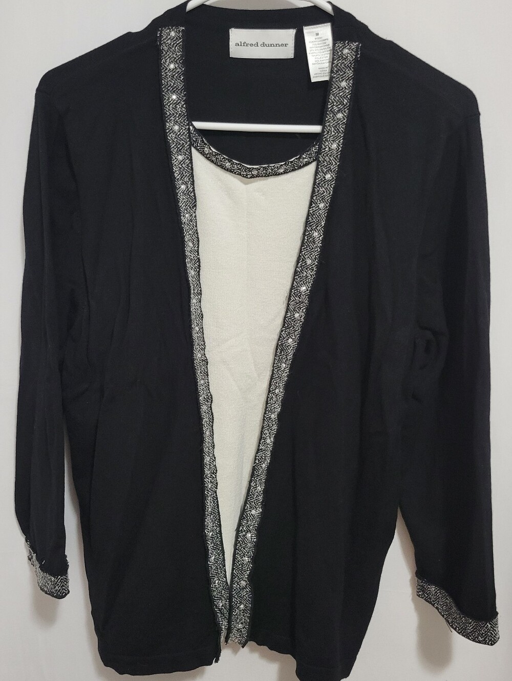 Alfred Dunner Black/White Layered Long Sleeve Top, Size M